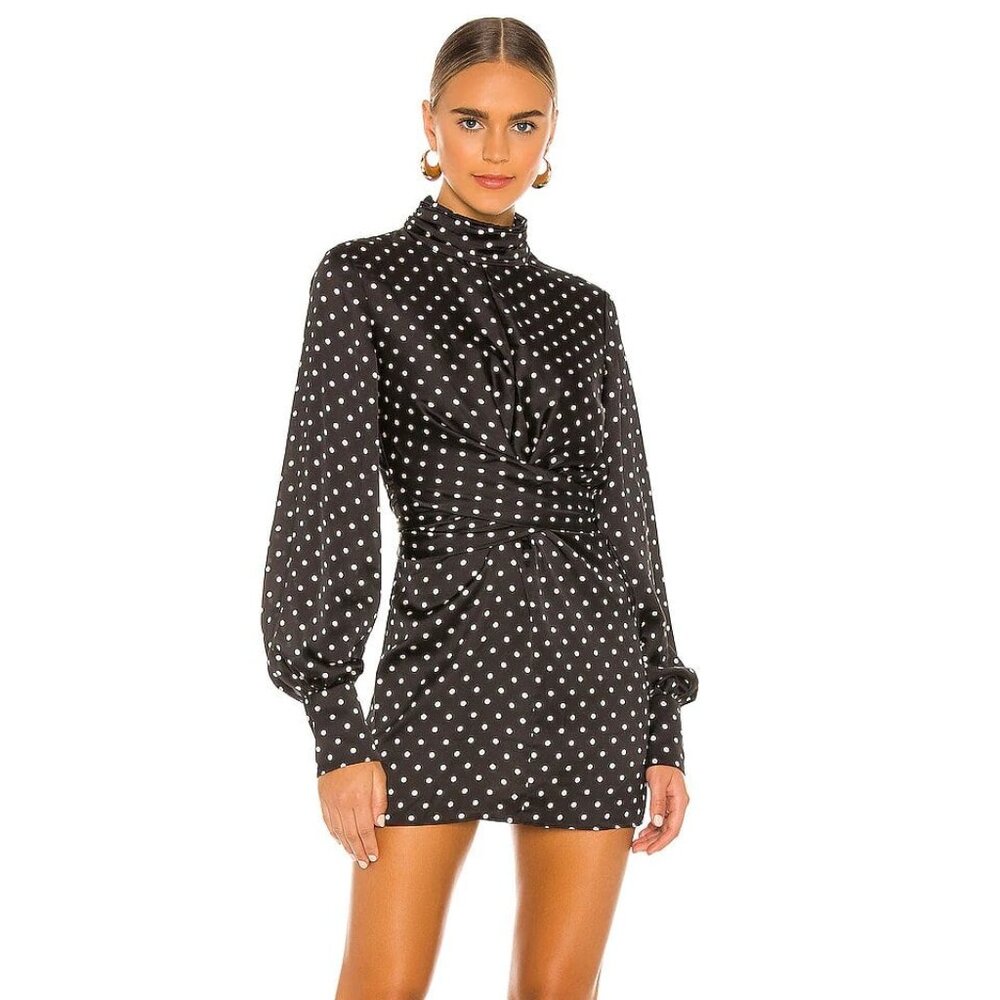 L'Academie Black Polka Dot High-Neck Mini Dress